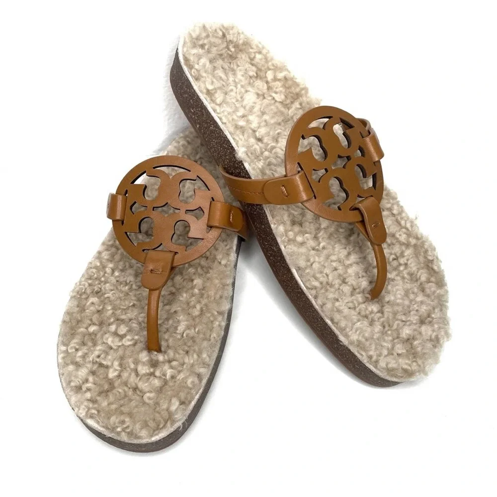 Tory Burch Miller Cloud Shearling Sandals Brown Color Size 10 - Picture 10 of 11
